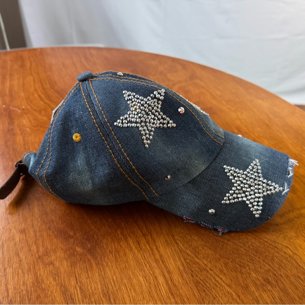 Valentina Blue Denim Cap with Star Accents
